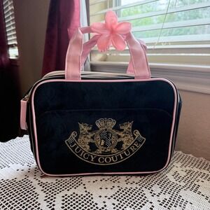 Juicy Couture Black Velour Pink Travel Makeup Cosmetic Organizer Case
